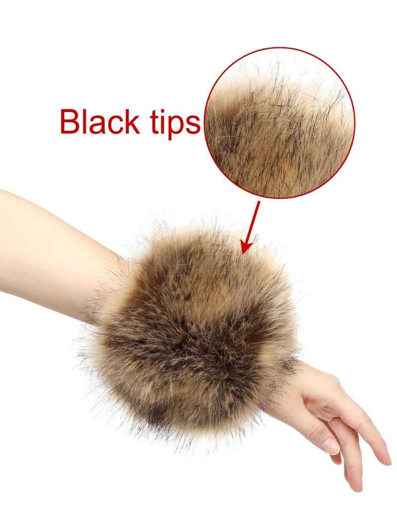 LA CARRIE Women's Leopard Print Faux Fur Wrist Cuffs,Winter Fox Furry Bands Arm Warmer (Raccoon) - Image 2